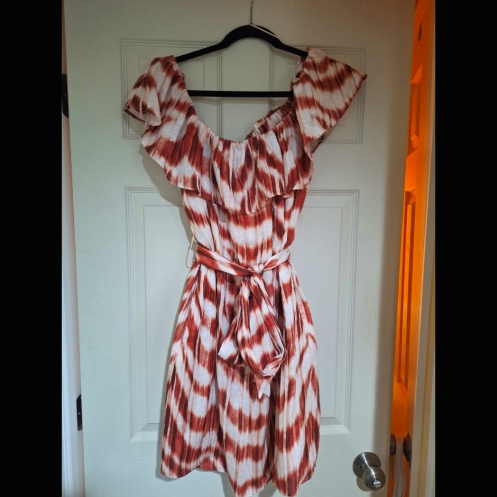 Banana Republic Rust and White Off-the-Shoulder Sundress